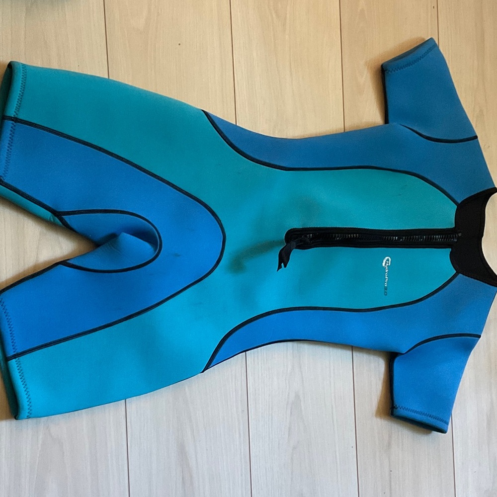 Women Teal Blue Short Sleeve Wetsuit One Piece size M